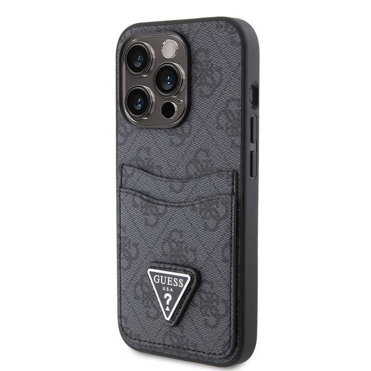 Guess PU Leather Case with Double Card Slot 4G Double Triangle Logo - Black - iPhone 15 Pro Max