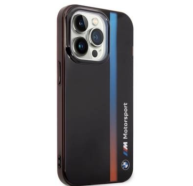BMW Motorsport IML Case with Tricolor Stripe for iPhone 15 Pro - Black