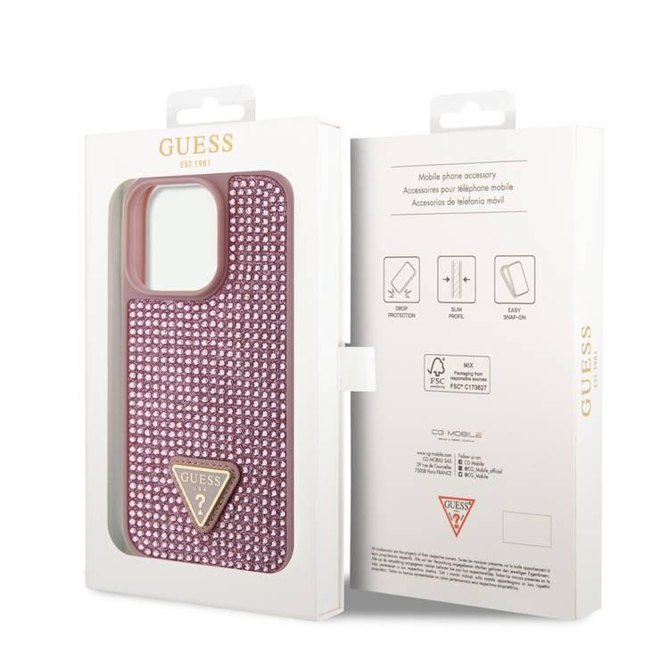Guess Rhinestone Case with Triangle Logo  - Pink - iPhone 15 Pro