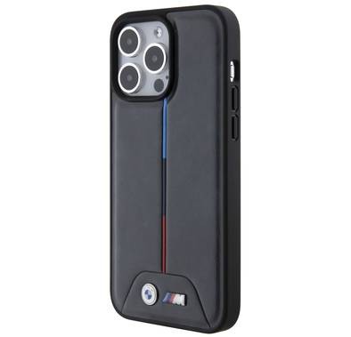 BMW M PU Leather Case with Quilted Tricolor Pattern for iPhone 15 Pro Max - Grey