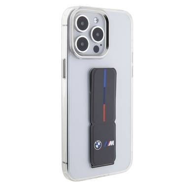 BMW M Grip Stand Clear Case with Leather Grip & Perforated Pattern for iPhone 15 Pro - Grey