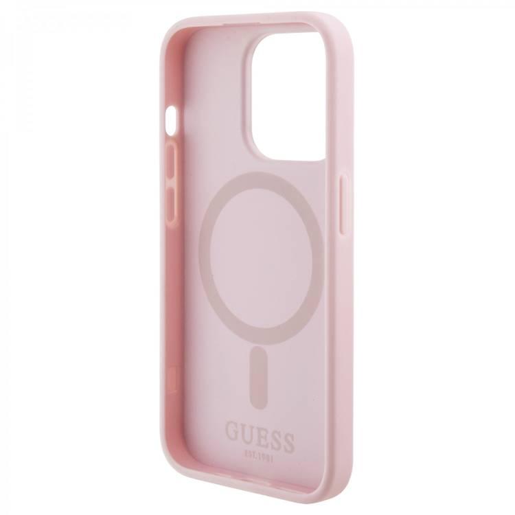 Guess Magsafe Leather Case with Gcube Stripe Pattern - Pink - iPhone 15 Pro