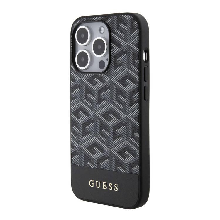 Guess Magsafe Leather Case with Gcube Stripe Pattern - Black - iPhone 15 Pro Max