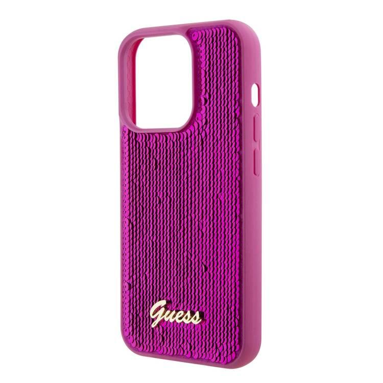 Guess Sequin Script Case with Guess Metal Logo - Fuchsia - iPhone 15 Pro