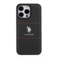 U.S.Polo Assn. PU HS Pattern DH Stripe Hard Case for iPhone 15 Series - Black - iPhone 15 Pro Max