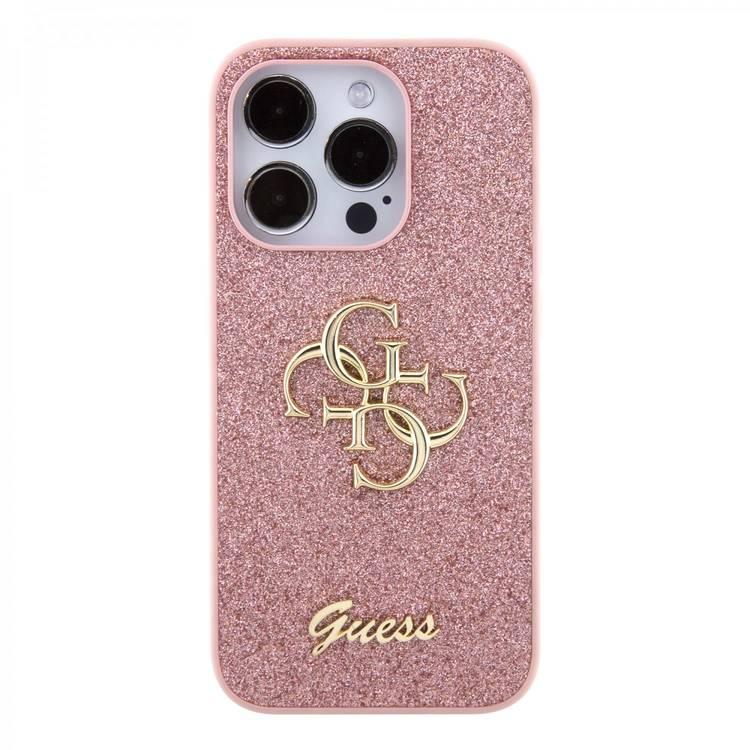 Guess Fixed Glitter Case with Big 4G Logo - Pink - iPhone 15 Pro