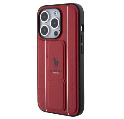 يو اس بولو أسن. حافظة بمسند من جلد البولي يوريثان بنمط محكم لسلسلة هواتف iPhone 15 - أحمر - iPhone 15 Pro
