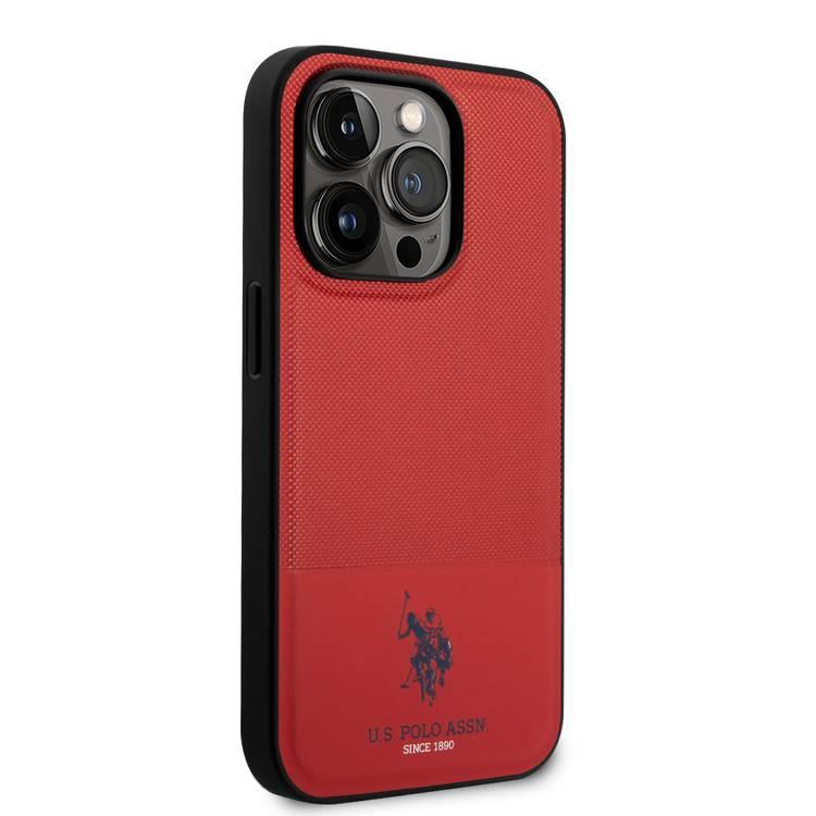 U.S.Polo Assn. PU Leather Mesh Pattern DH Case for iPhone 15 Series - Red - iPhone 15 Pro Max