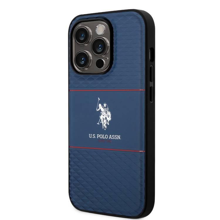 U.S.Polo Assn. PU HS Pattern DH Stripe Hard Case for iPhone 15 Series - Navy - iPhone 15 Pro