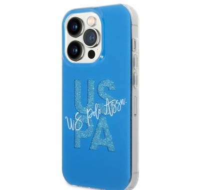 U.S.Polo Assn. IML Glitter Script Hard Case for iPhone 15 Pro Max - Blue
