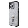 Karl Lagerfeld Fixed Glitter Case with Ikonik Logo Metal Pin - Silver - iPhone 15 Pro
