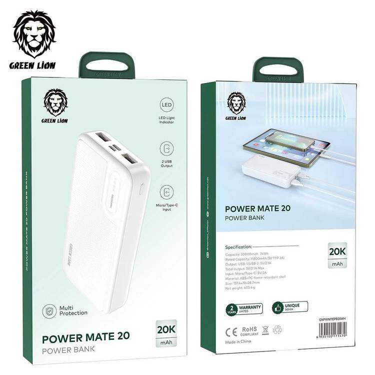 Green Lion Power Mate 20 Power Bank 20000mAh - White