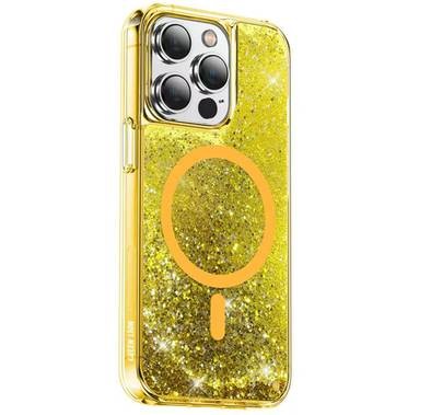 Green Lion Magnetic Happiness 3D Glitter Resin Case for iPhone 14 ( 6.1  ) - Gold