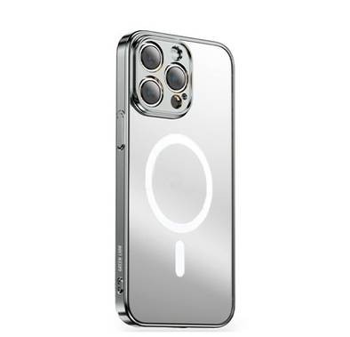 طلاء كهربائي مطفأ اللمعة للأسد الأخضر + حافظة MagSafe بحلقة معدنية - فضة - iPhone 15 Pro