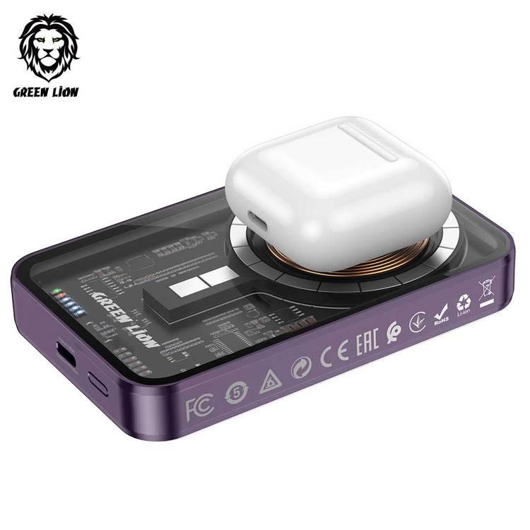 Green Lion 3 in 1  Transparent Magsafe Power Bank 5000mAh PD 20W - Purple
