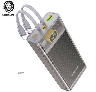 Green Lion Transparent 2 Power Bank with Integrated Cables 20000mAh PD 20W - Grey