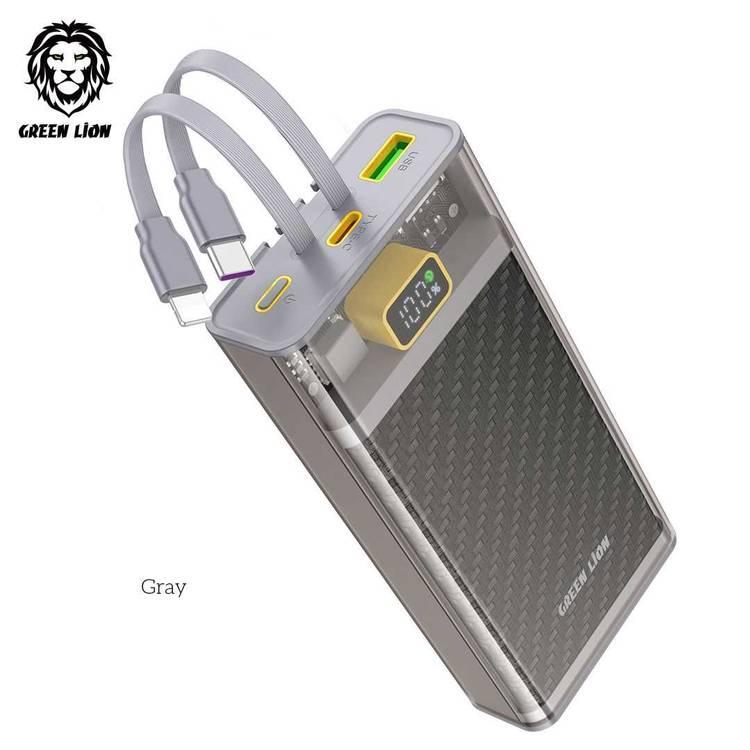 Green Lion Transparent 2 Power Bank with Integrated Cables 20000mAh PD 20W - Grey