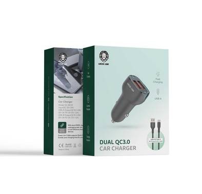 Green Lion Car Charger QC 18w+QC 18w Total 36w USB-lPH cable 1M - Black