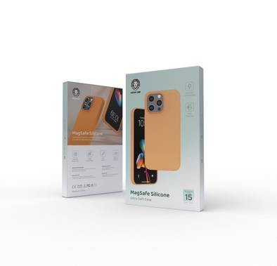 جراب Green Lion لهاتف iPhone 15 Pro من السيليكون السائل مع MagSafe - برتقالي