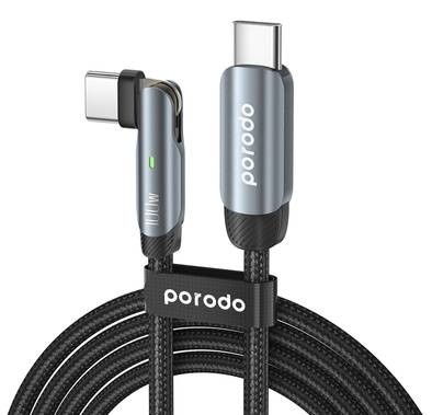 Porodo Grey Braided 100W PD C to C Cable With Rotatable Head 1M