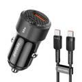 Porodo Black 50W Dual Port Car Charger PD 20W QC 30W with USB-C to USB-C Cable