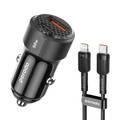 Porodo Black 50W Dual Port Car Charger PD 20W QC 30W with USB-C to Lightning Cable