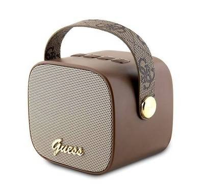 Guess Wireless Speaker with Handle 5W PU 4G Leather Script Logo - Brown