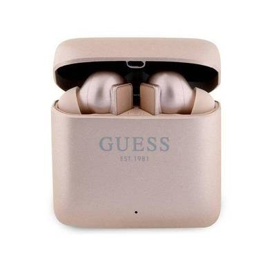 سماعات أذن Guess True Wireless Bluetooth بلمسة نهائية لامعة مع شعار مطبوع - القرنفل
