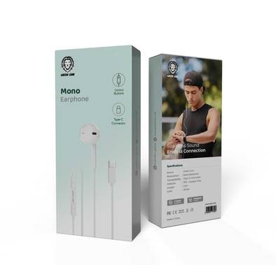 Green Lion Wired Earphone with Single Earbud Type-C with Digit Audio - White