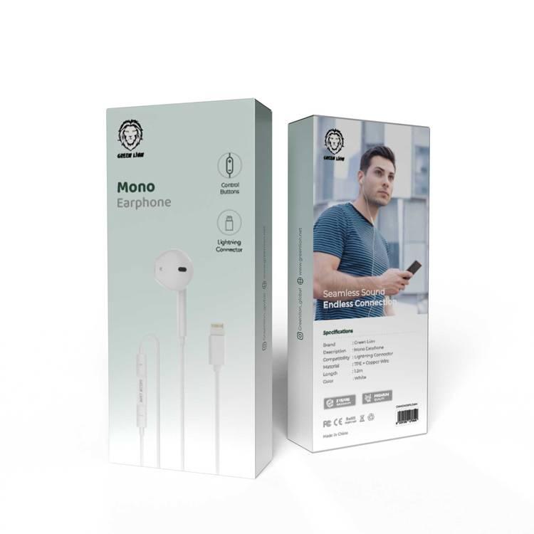 Green Lion Wired Mono Earphone with Lightning Connector - White