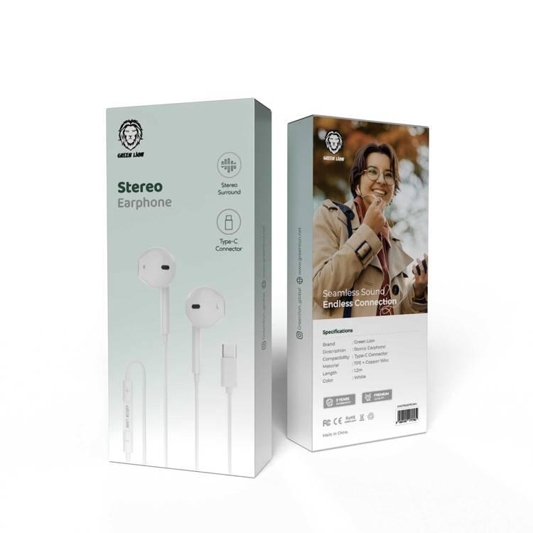 Green Lion Wired Stereo Earphone with Dual Earbud Type-C with Digit Audio - White