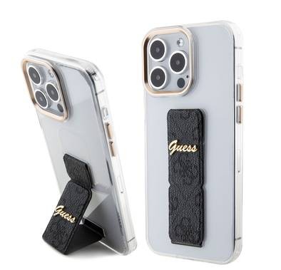Guess Grip stand Clear Case with 4G Script Logo for iPhone 15 Series - Black - iPhone 15 Pro Max