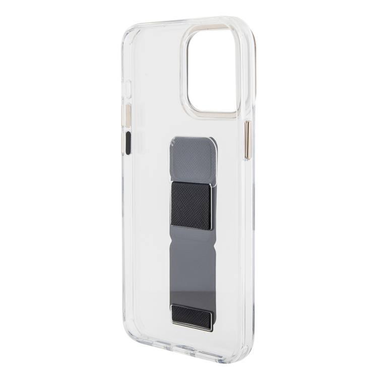 Guess Grip stand Clear Case with 4G Script Logo for iPhone 15 Series - Black - iPhone 15 Pro Max