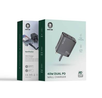 Green Lion 40W Dual PD Wall Charger + (1m) Type-C To Lightning Cable - Black