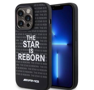 جراب AMG من السيليكون لهاتف iPhone 15 Pro يحمل شعار "The Star Is Reborn" - أسود