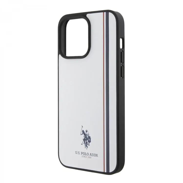 U.S. Polo Assn. iPhone 15 Pro Max For PU Leather Case with DH Tricolor Line - White