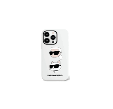 Karl Lagerfeld iPhone 15 Pro Max For Silicone Hard Case With Karl Lagerfeld & Choupette Heads - White