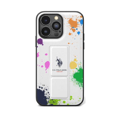 U.S.Polo Assn. iPhone 15 Pro For PU Leather Gripstand with Paint White Pattern Case - White