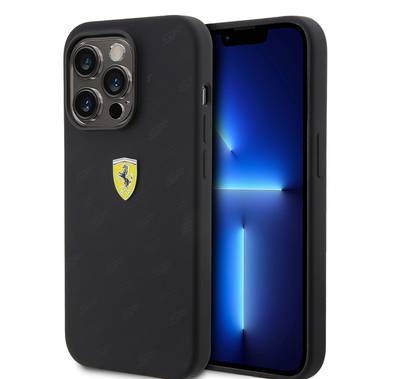 Ferrari iPhone 15 Pro For Silicone Case with All Over SF Pattern - Black