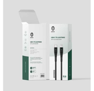 Green Lion PVC USB-C to Lightning Cable with LED Indicator 1M PD 20W - Black