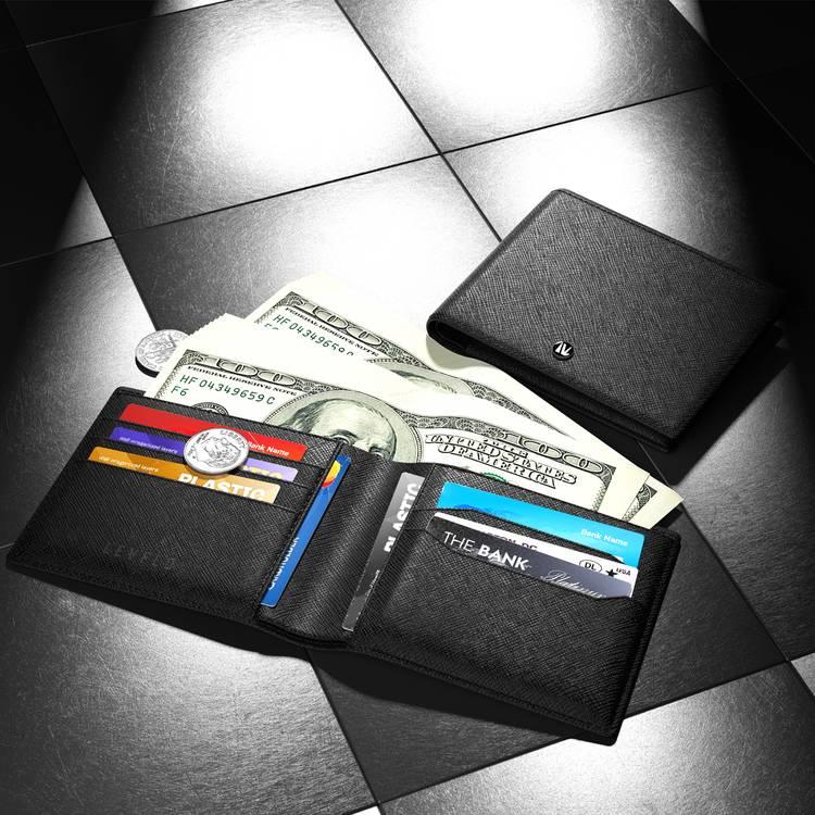 Levelo Billfold Mens Genuine Saffiano Wallet - Black