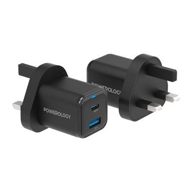 Powerology PD35W UK GaN Charger with PD USB-C and USB-A QC 18W   - Black