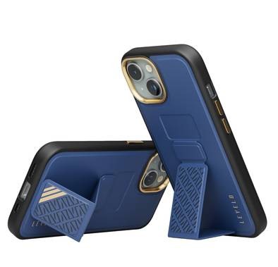 Levelo iPhone 15 Plus For Morphix Cuero Gripstand Case - Blue