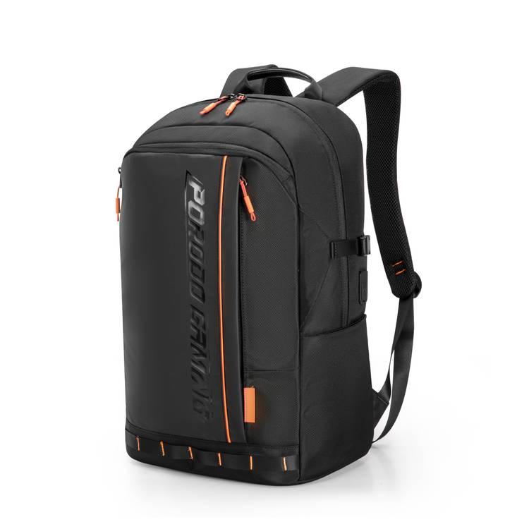 Porodo Gaming PU Laptop Backpack With USB-C Port and PS5 Compartment  - Black/Orange