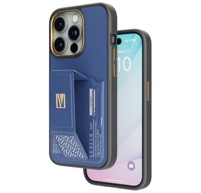 Levelo iPhone 15 Pro For Morphix Gripstand Case With Cardholder - Blue