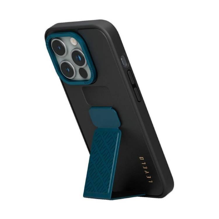 Levelo iPhone 15 Pro For Morphix Leather Case With Kickstand Grip   - Black/Blue