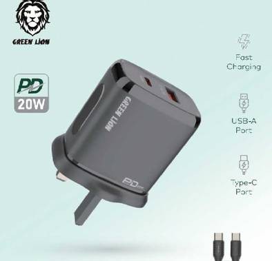 Green Lion QC3.0+PD(One-way solution)20W+TC-lPH Data Cable 1m - Black