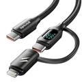 Porodo 2-IN-1 Charging Cable with Digital Display, Fast Charging C to C and Lightning - Black - 1.2M