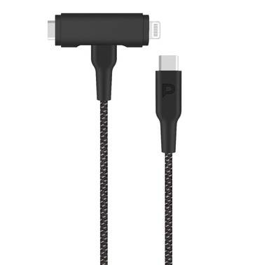 Powerology Braided Cable with USB-C to USB-C and Lightning PD60W Cable  - Black - 1.2M
