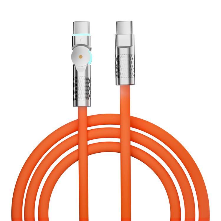 Porodo Single Head Rotating Cable with Type- C to Type- C Charging and Data Transfer Connector and PD100W - Orange - 1M